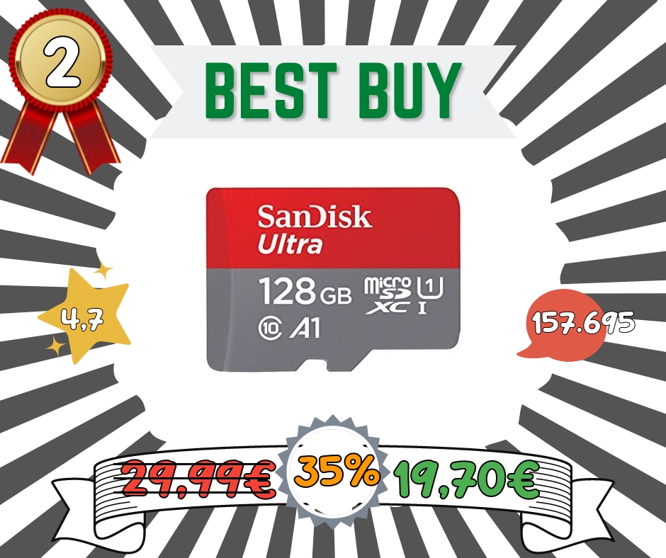 SanDisk Scheda Di Memoria MicroSDXC Da 128 GB E Adattatore SD, Rosso Grigio