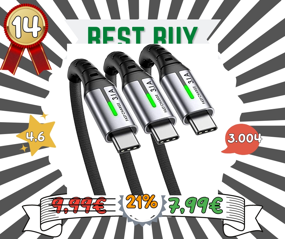 INIU Cavo USB C, [0,5+2+2m] 3,1A QC3,0 Cavo USB C Ricarica Rapida, Lega Intrecciato in Nylon Cavo Type C compatibili con Samsung Galaxy S21 S20 Note 20 Huawei Google iPad LG Nintendo. [Versione 2022]