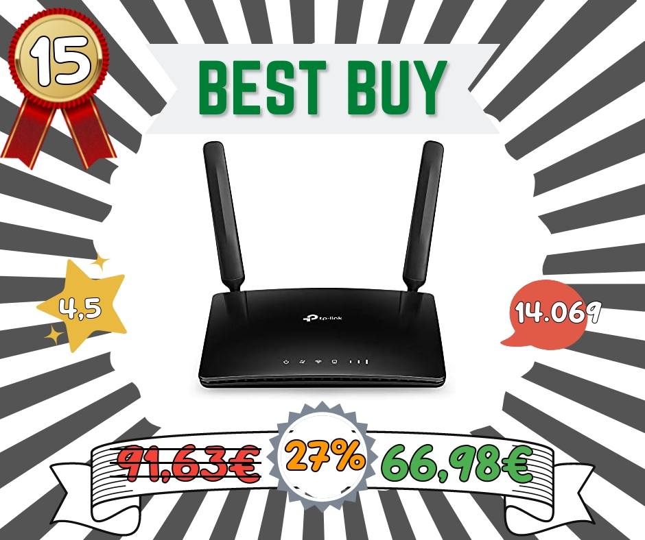 TP-Link TL-MR6400 Router 4G LTE fino a 150 Mbps/Wireless N fino a 300Mbps, Porta LAN/WAN, Senza configurazione, Antenne Staccabili, Versione 4.0