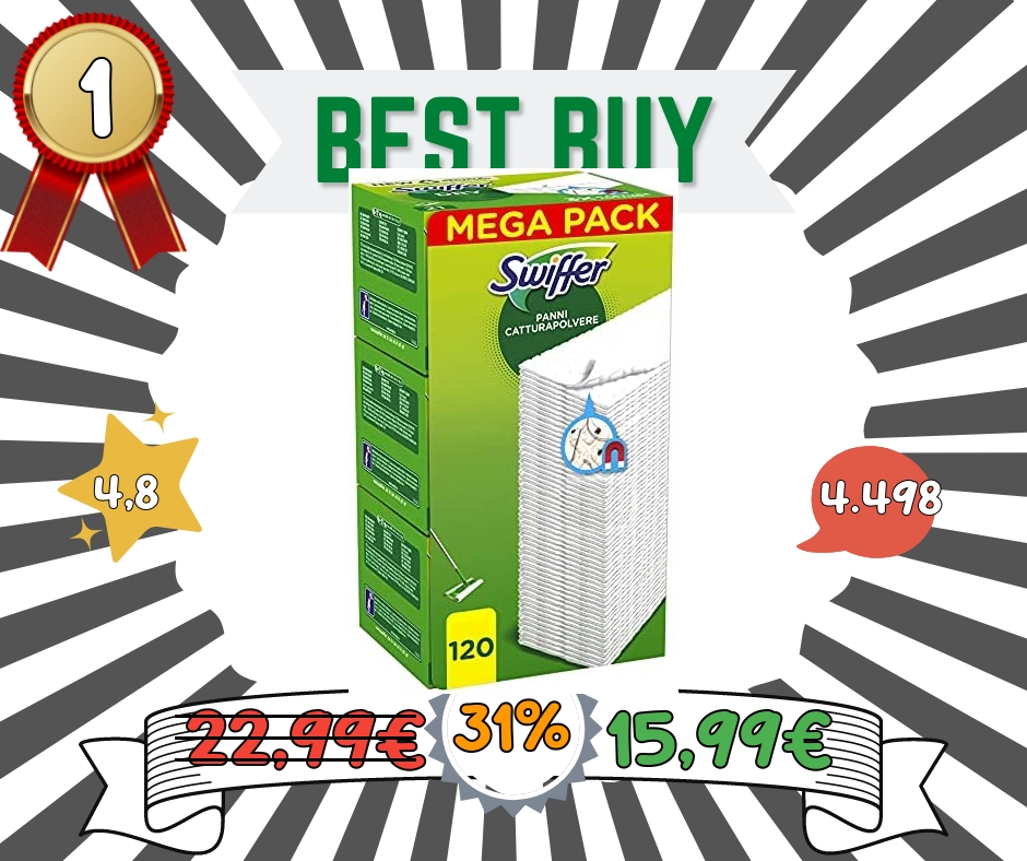 Swiffer Dry Panni Cattura Polvere, 120 Panni Swiffer Dry Panni Cattura Polvere, 120 Panni