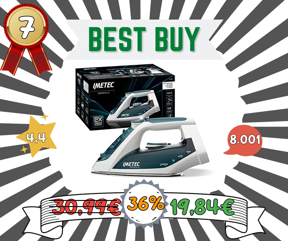 Imetec ZeroCalc Z1 2500 Ferro da Stiro, Tecnologia Anticalcare, Piastra Inox 2200 W, Colpo Vapore 120 g Imetec ZeroCalc Z1 2500 Ferro da Stiro, Tecnologia Anticalcare, Piastra Inox 2200 W, Colpo Vapore 120 g