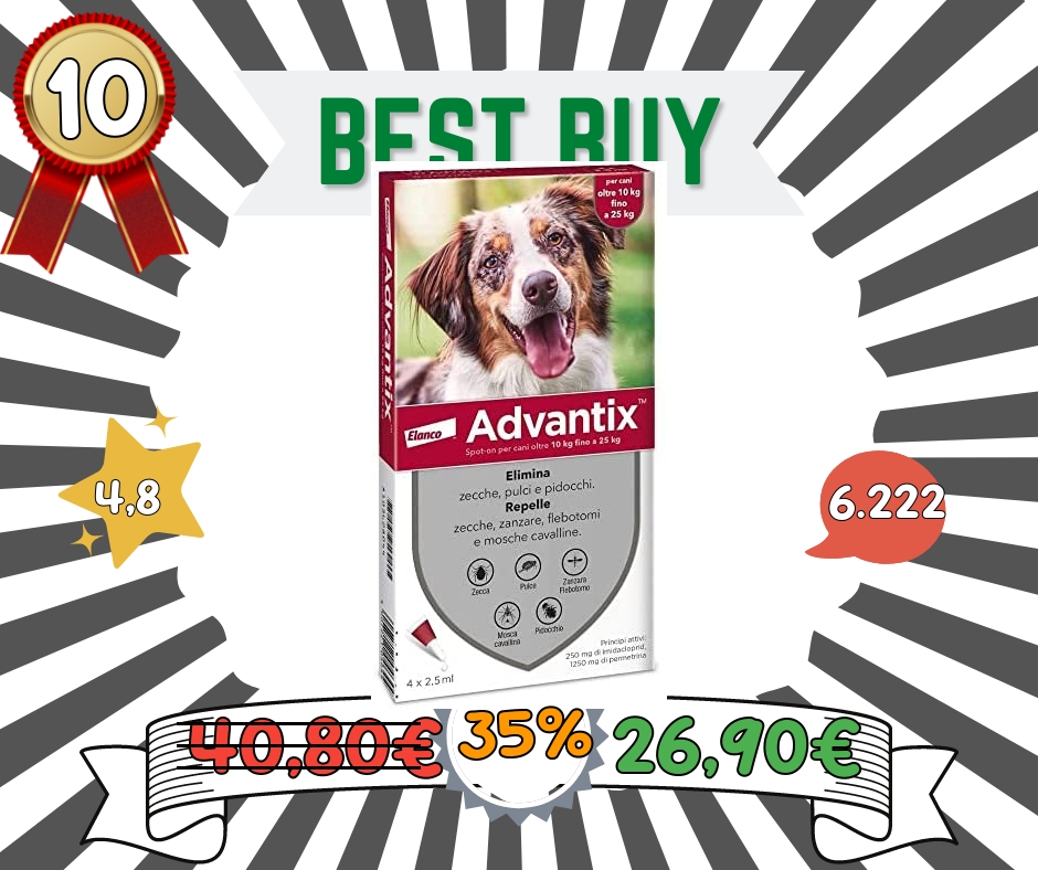 Advantix Spot-on per Cani dai 10Kg ai 25Kg - 4 pipette da 2.5ml