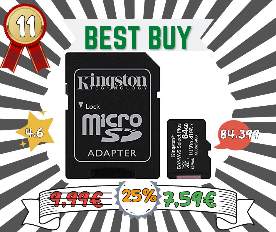 Kingston Canvas Select Plus SDCS2/64GB Scheda microSD Classe 10 con Adattatore SD Incluso, 64 GB