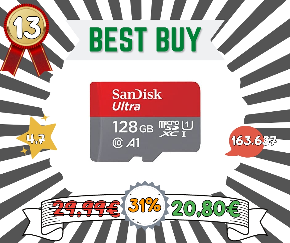 SanDisk Scheda Di Memoria MicroSDXC Da 128 GB E Adattatore SD, Rosso Grigio