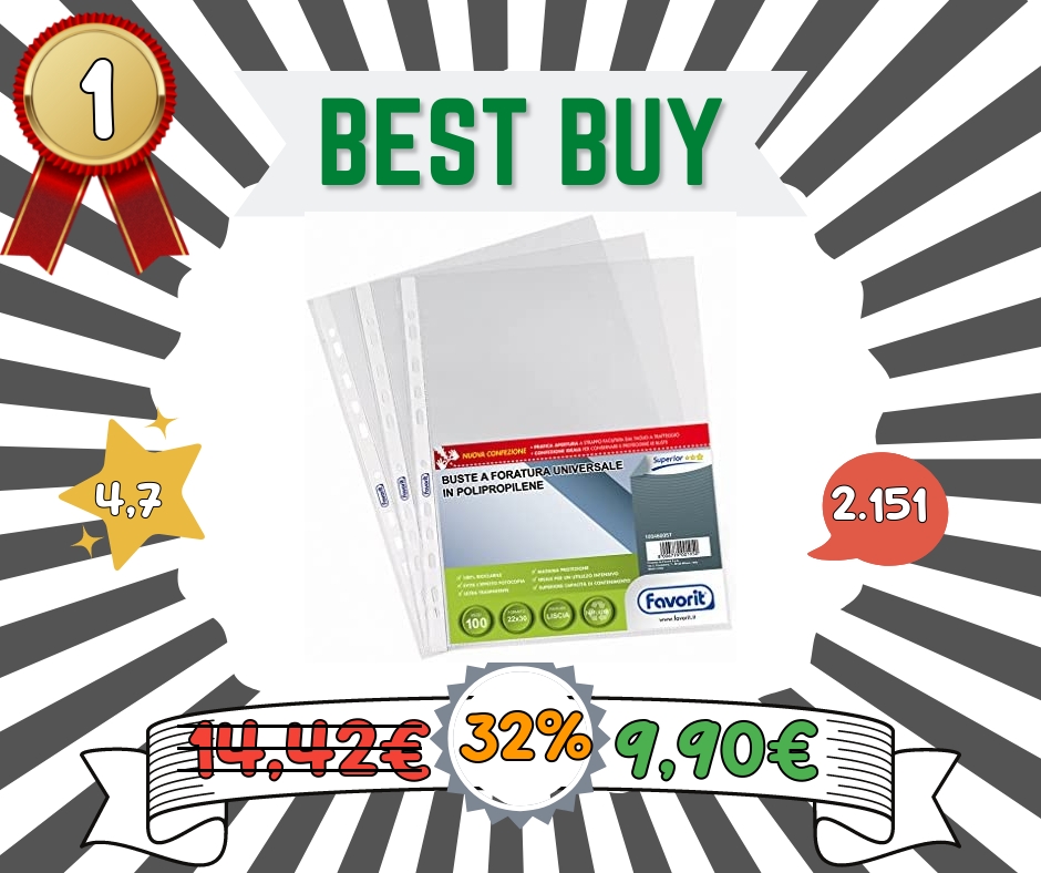 Favorit Buste Perforate, Lucide, Alto Spessore, 22 x 30 cm, 100 Pezzi, Trasparenti