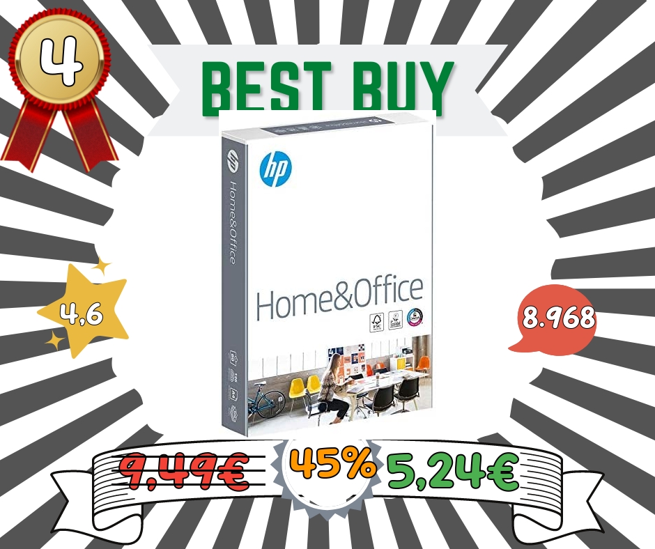 HP Home and Office Carta, Formato A4, 107 Micron, Risma 500 Fogli, Certificata ECF, PEFC ed Ecolabel, Cellulosa, Bianco