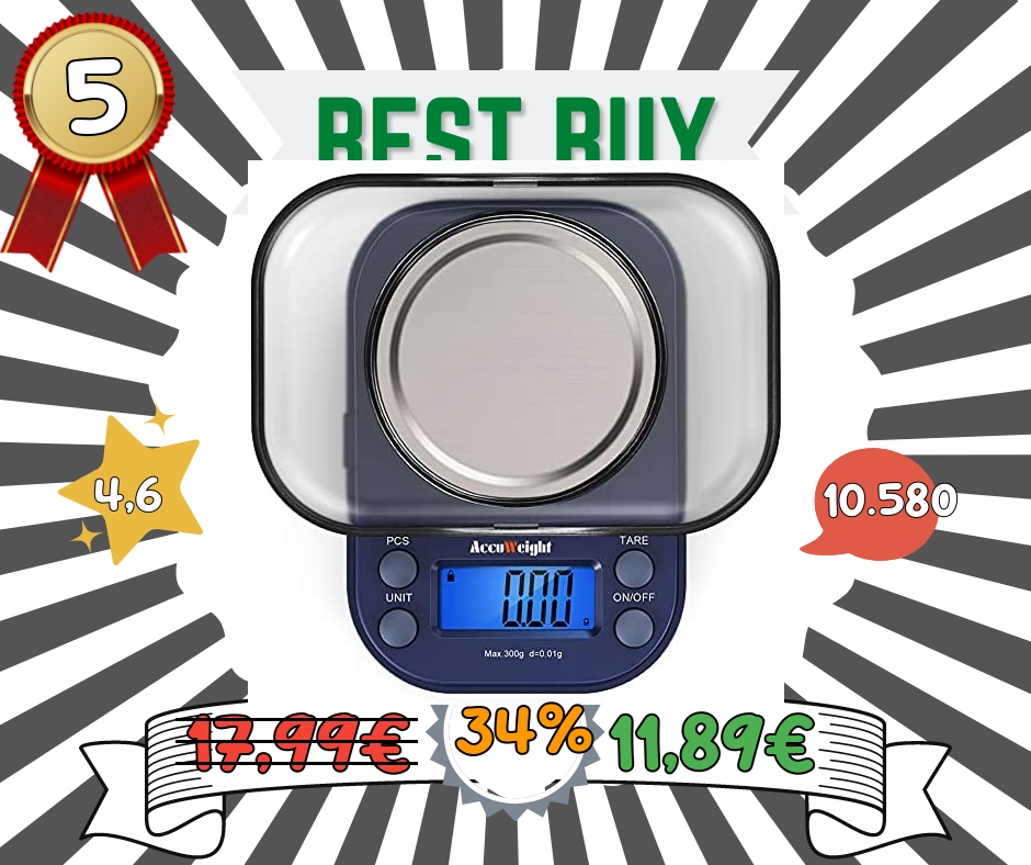 ACCUWEIGHT 255 Mini Bilancia di Precisione Digitale per Cucina Gioielli Oro Bilancia Tascabile Elettronica 300g/0,01g con Tara Alimenti Pesa Bilance