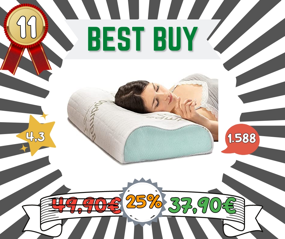 Flowen Cuscino Cervicale Memory Foam per Dormire Ortopedico Alto Aloe Vera Dispositivo Medico per Supporto al Collo Ergonomico Guanciale Letto Antirussamento Anallergico Federa in Bamboo Made in Italy