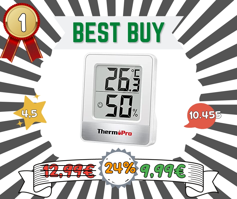 ThermoPro TP49 Mini Igrometro Termometro Digitale Termoigrometro da Interno per Casa Monitor di Temperatura e umidità per Ambienti con Livello di Comfort, Bianco